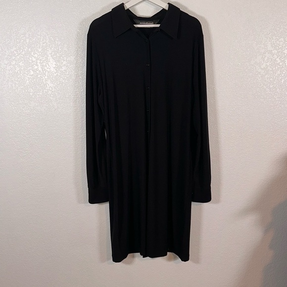 Norma Kamali Black Slinky Knit Collared Button Down Shirt Dress Size XXL - Picture 1 of 7